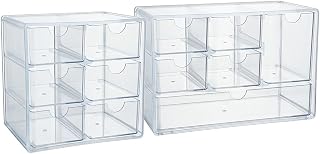 2 Pcs 2 Styles Acrylic Drawer Makeup Organizer, Clear Combo Storage Drawers for Vanity, Desk, Bathroom, Office & Cabinet Organization
