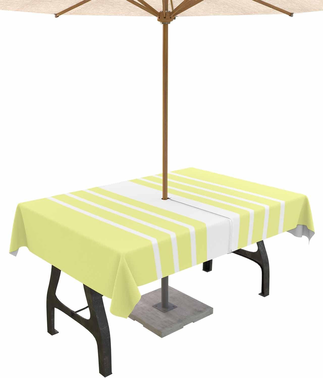Outdoor Tablecloth with Umbrella Hole and Zipper 60" x 84" Rectangular Modern Yellow Striped Water Repellant Table Cover Tabletop Collection for Party Patio Picnic