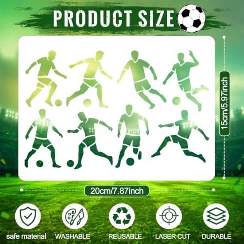 Marspark 20 Pieces Soccer Stencils for Painting Template Football Wall Stencils Reusable Sports Templates PET DIY Drawing for Painting on Wood Wall(Rectangular Style, 7.87 x 6 Inch) by Marspark - Used condition - Image 2