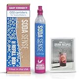 Soda Sense 60L Easy Connect CO2 1 Pack Canister Refill & Recipe Book Bundle, Compatible w/SodaStream Quick Connect Soda Makers Only [ART, TERRA & DUO]