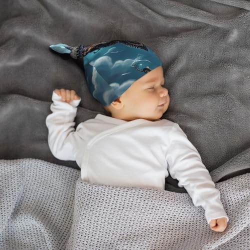 Newborn Baby Hat, Flying Dragon Print Soft Top Knot Beanie Cap, Cute Baby Headwear for 0-6 Months Black 5