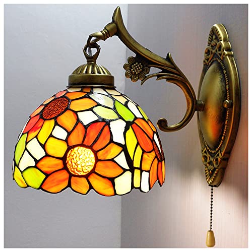 Single Head Wandleuchte, Tiffany Style Sun Flower Pattern Wandleuchten 7 Zoll Handgefertigter Buntglasschirm Cover