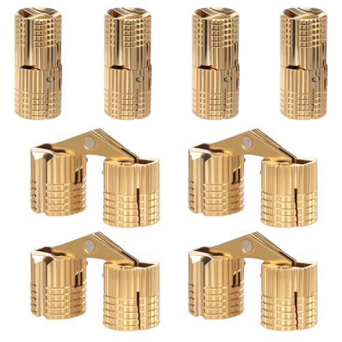 8PCS 0.39 Inch Brass Barrel Hinges, 180 Degree Opening Angle Hidden Concealed Barrel Hinges for Jewelry Box, DIY Hand Craft, Small Cabinet Door