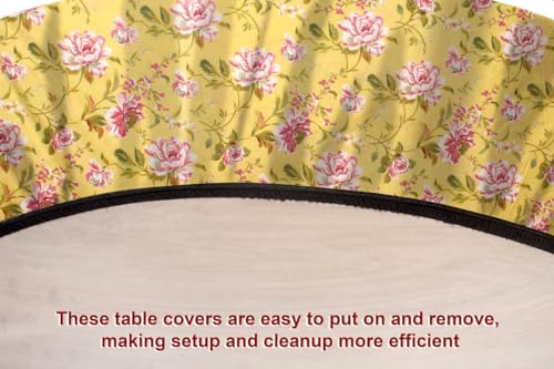 Image of The Furnishing Tree Elastic Cotton Oval Center Table Cover 16x36 in Inches Floral Pink Rose on Yellow Base