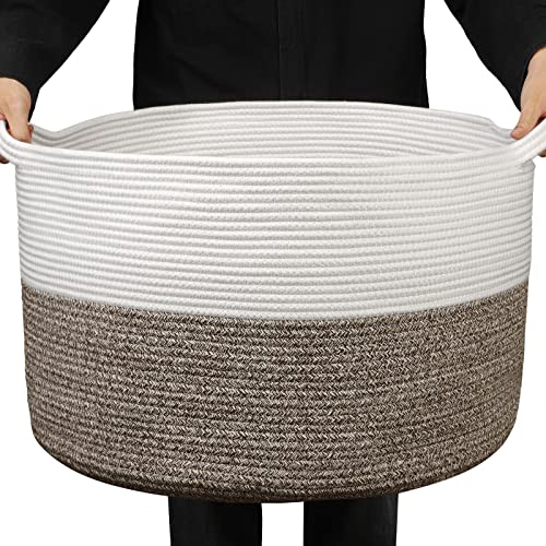 Proate XXXL Large Brown Cotton Rope Basket Blanket Basket Living Room 22"x14" Woven Baskets Laundry Basket Hamper with Handles for Blanket and Pillow Storage Toy Organizers and Storage Toy Bins