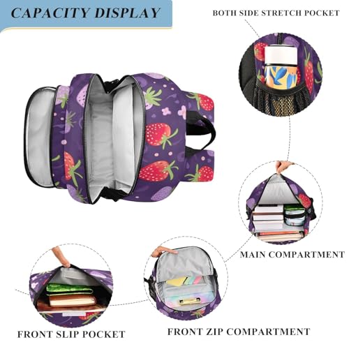 Strawberry Purple Kids Backpack Large Capacity Bookbag with Reflective Schoolbag for Girls and Boys 208522654