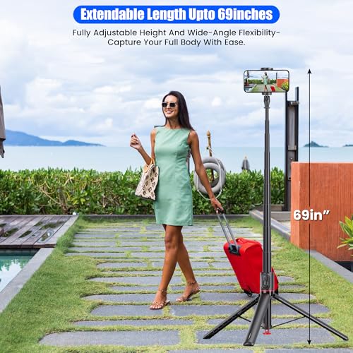Image of WeCool Tripod Selfie Stick Extendable Upto 69Inches with Auto Pop Open Tripod Stand,Magnetic Remote and ABS+Aluminum Body,360 Degree Rotation Mobile Holder