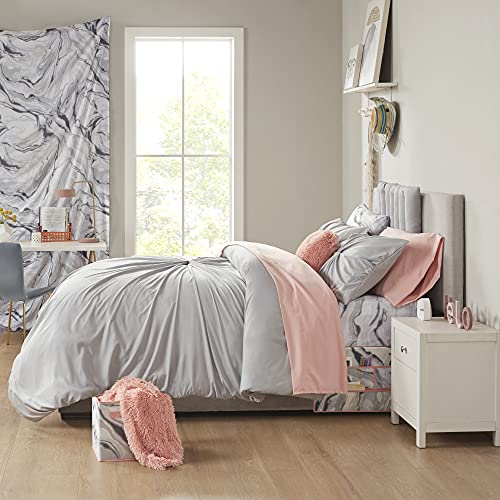 Comfort Spaces 17 Piece Bed in A Bag Comforter Set Include Sheets with 2 Side Pockets - All Season Cozy Bedding and Bedroom Organizer, College Dorm Room Essentials, Full, Madelyn, Grey