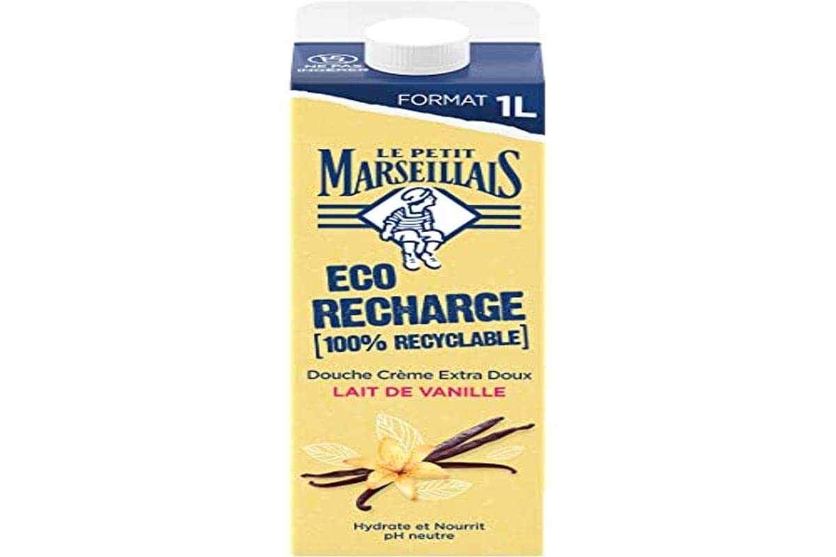 Le Pe Marseillais Shower Cream Refill Pack, Extra Soft, Organic Vanilla Milk (1 Litre) - Shower Gel Refill with 92% Natural Ingredients - pH Neutral and No Dyes