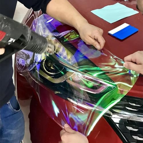 Image of HOME13 Self Adhesive Auto Car Tint Headlight Taillight Fog Light Vinyl Smoke Film Sheet Sticker Cover Car & Bike Protection Film (Chameleon Purple, 24x80 Inch)