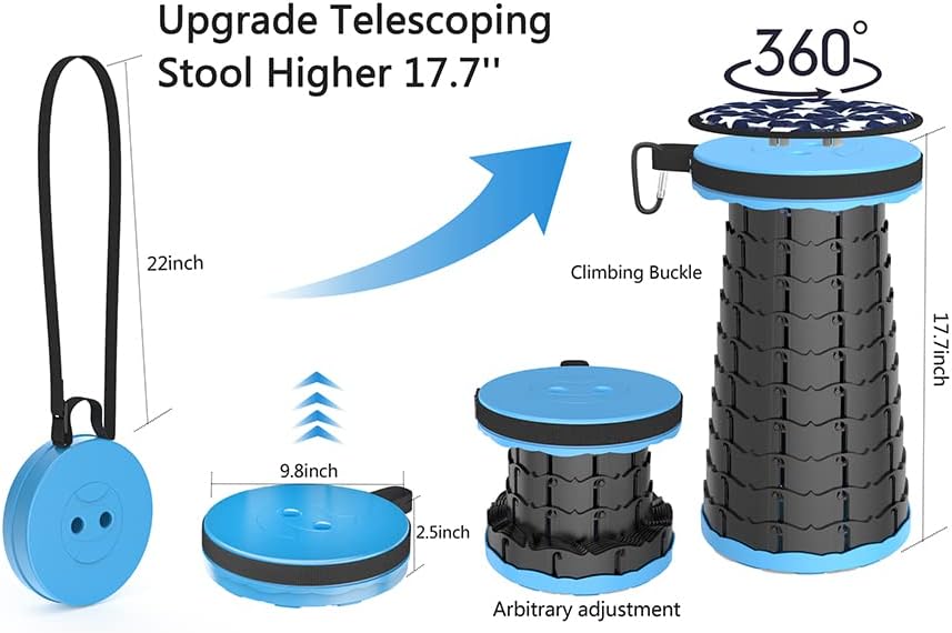 Miniatura 5 de ALEVMOOM Taburete telescópico mejorado con cojín de asiento y bolsa, taburete plegable retráctil para adultos, carga máxima de 500 libras, más