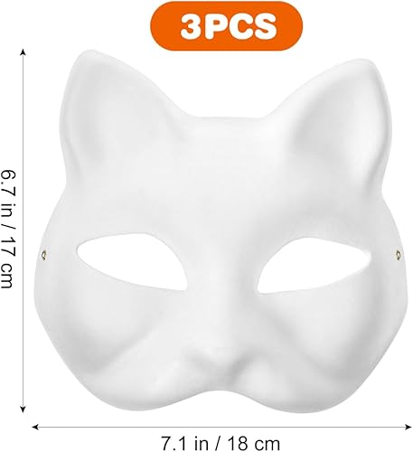 Miniatura 5 de 3 máscaras de gato de zorro de papel de animal blanco medias máscaras faciales para pintar máscaras, accesorios de cosplay, recuerdos de fiesta de