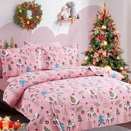 Chino Christmas Bedding Set With Alpaca Pattern, Cartoon Kids Quilt Set Queen Size 3-Piece Bedspread Lightweight Coverlet Comforter Cover For All Season thumb #1