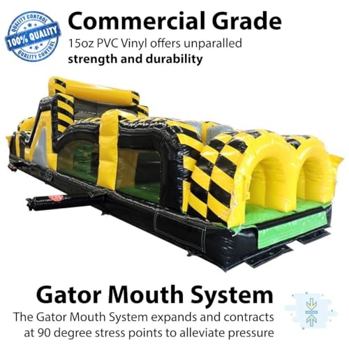 40-Foot Long Inflatable Obstacle Course with Climbing Wall, Venom Yellow and Black, 11-Foot Wide by 11-Foot Tall, Commercial Grade Interactive 2 Lane Bounce House for Kids, Blower, and Stakes Included - Image 4