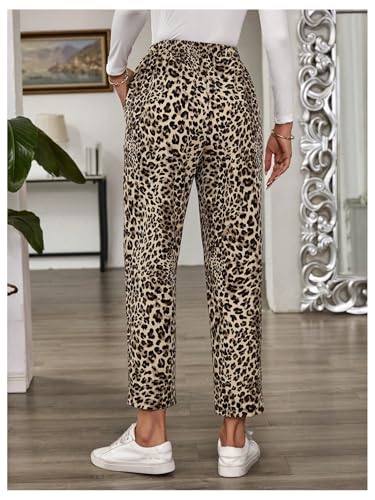 SOLY HUX Women's Leopard Pants Cheetah Print Tie Front Elastic Waist Straight Leg Casual Trousers with Pockets2