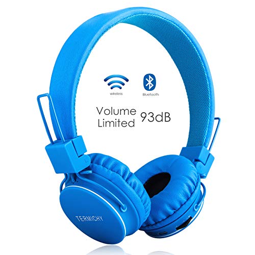 Termichy Cuffie Bluetooth Senza Fili per Bambini con Microfono + Controller Volume, Stereo Cuffie Auricolari Pieghevoli con condivisione Musica per Giochi Cellulari Smartphone Tablet PC (Blue)