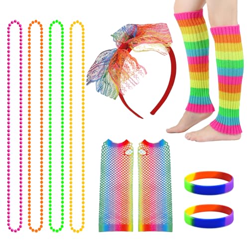 TUONYIS 5 Stück 80er 90er Jahre Outfit Damen, Faschingskostüme Damen, Beinwärmer, Stirnband, Halskette, Netzhandschuhe, Armbänder, 90er Jahre Kostüm für Frauen Mädchen Erwachsene 80 Jahre Thema Party TUONYIS 5 Stück 80er 90er Jahre Outfit Damen, Faschingskostüme Damen, Beinwärmer, Stirnband, Halskette, Netzhandschuhe, Armbänder, 90er Jahre Kostüm für Frauen Mädchen Erwachsene 80 Jahre Thema Party