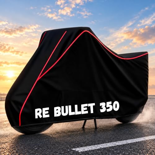 Image of Bike Body Cover for RE Bullet 350 - Heavy Duty Waterproof, Dustproof & Scratch Resistant Motorcycle Cover, Full Body Outdoor Cover with UV & Rain Protection, Red Aqua Piping