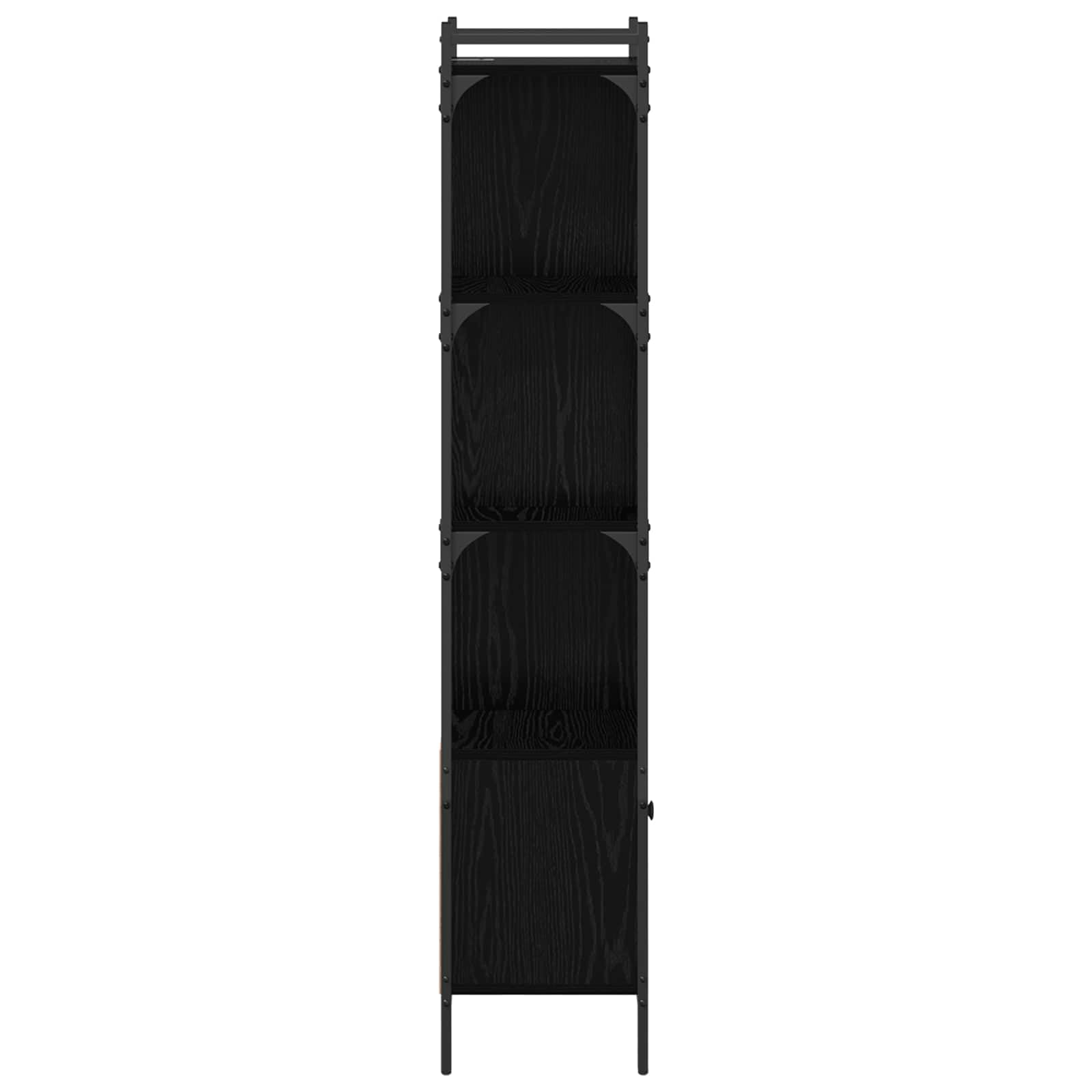 Libreria nera effetto rovere, 44,5 x 30 x 154,5 cm, con 6 ripiani aperti e porta, robusto materiale in legno, versatile, per soggiorno, studio, cameretta dei bambini