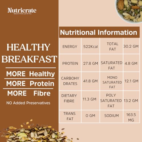 Image of Nutricrate 9 In 1 Dry Fruits & Seeds Mix - 250g - Chia, Pumpkin, Sunflower, Flax, Sesame, Peanuts, Almond, Cashew & Soy - Roasted Protein & Fibre Rich Seeds for Eating & Weight Loss (250g, Pack of 2)