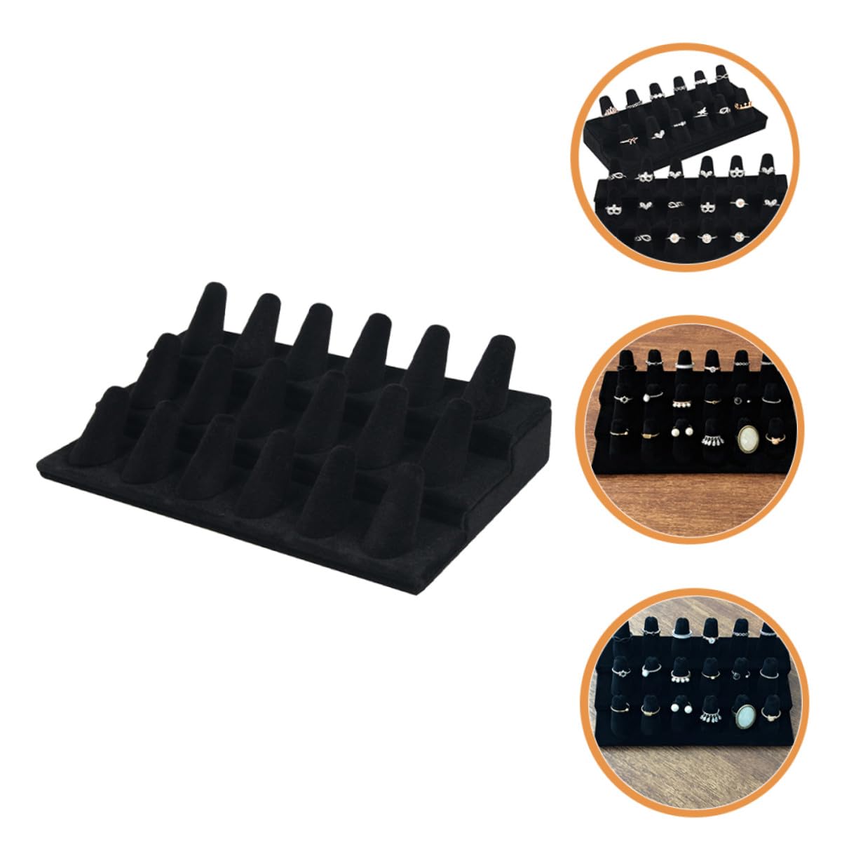 Présentoir à Bagues en MDF Revêtement en Tissu Noir, Support Bijou Élégant et Moderne pour Boutique ou Rangement de Bijoux Délicats