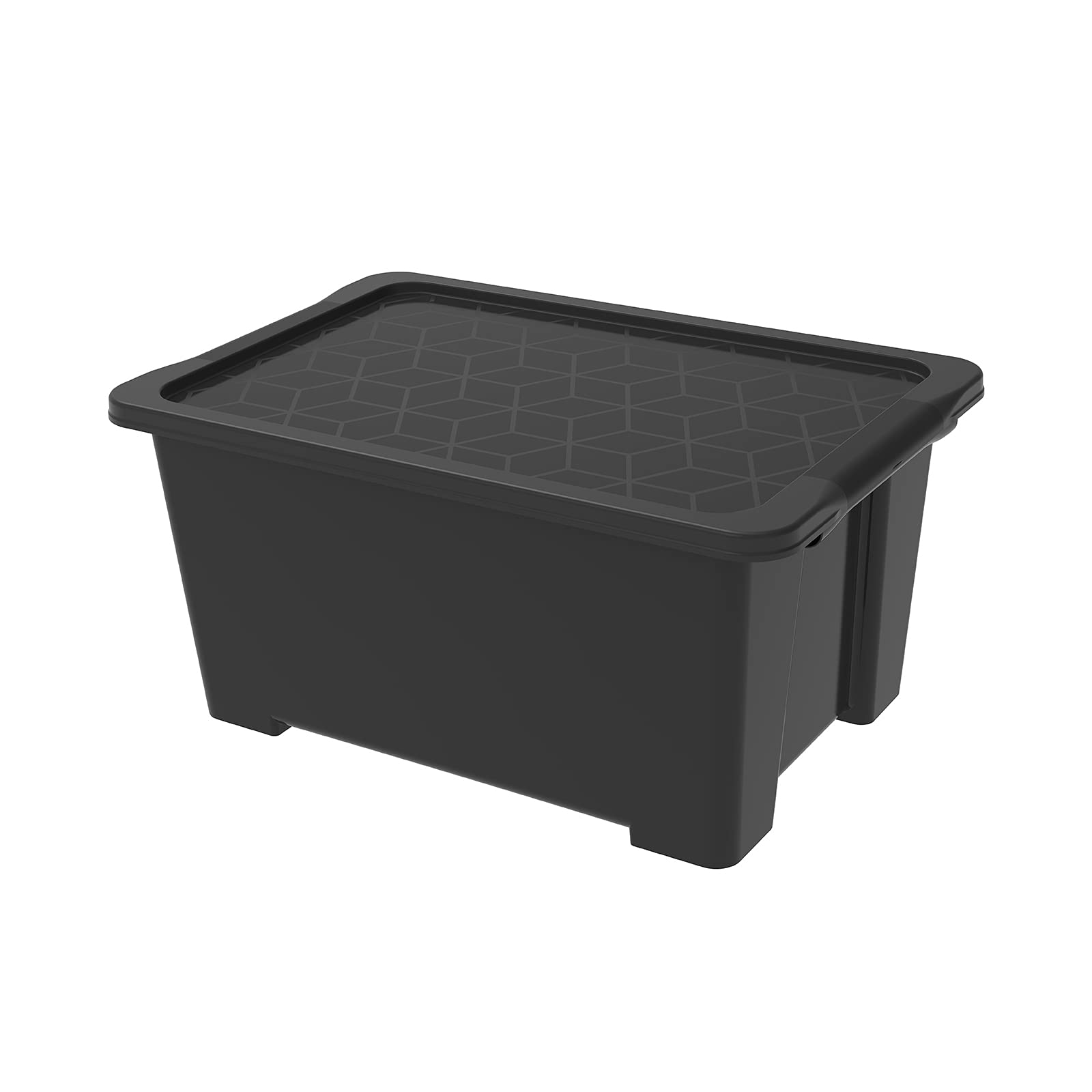 Rotho Evo Easy - Scatola portaoggetti con coperchio, 44 l, in plastica (PP riciclato), 44 l, 58,5 x 39,0 x 27,9 cm, colore: Nero