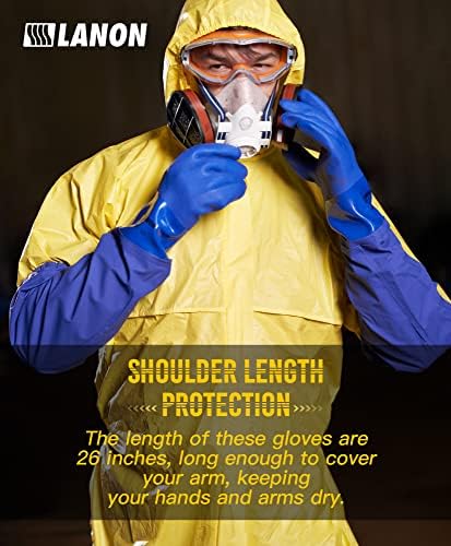 LANON PVC Coated Chemical Resistant Gloves, Reusable Heavy Duty Safety Work Gloves, Acid, Alkali & Oil Protection, 26" Elbow Length, Large