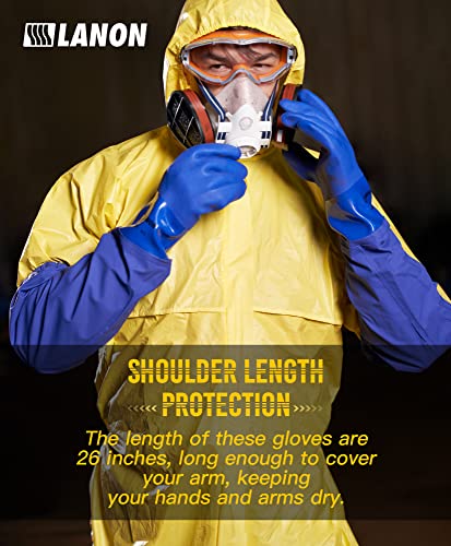 Lanon 26" Elbow Length Pvc Chemical Resistant Gloves, Heavy-Duty Long Rubber Gloves, Acid, Alkali & Oil Protection, Large #TOP4