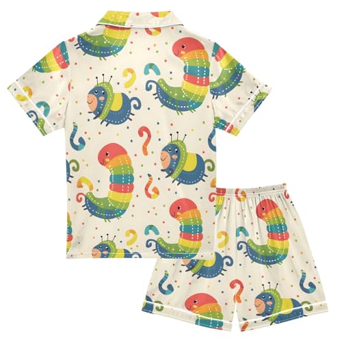 ALAZA Cartoon Caterpill Polka Dot Satin Pajamas Set Short Sleeve Button Down Sleepwear Summer Pjs 2 Piece2