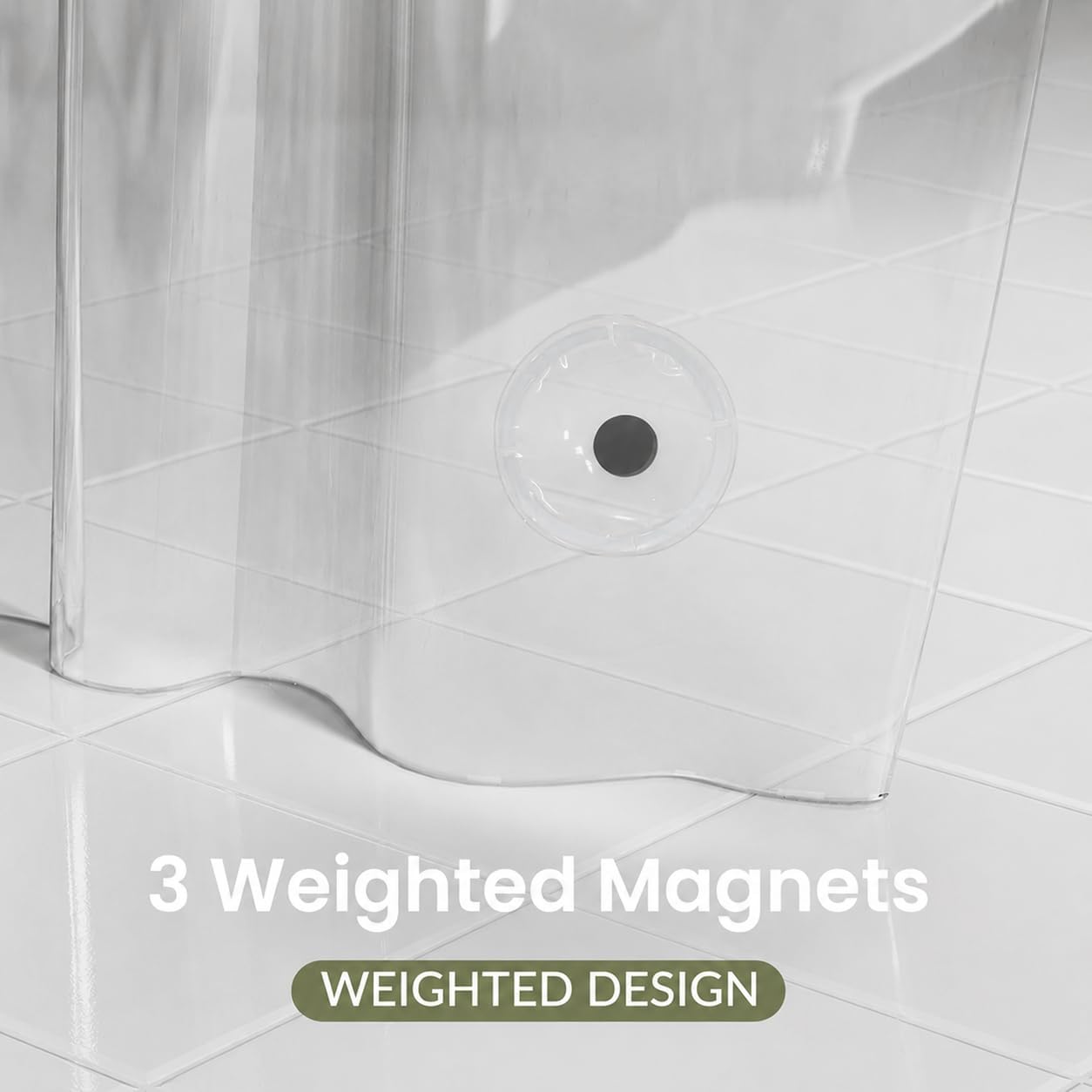 Clear Shower Curtain Liner 72 x 72 Inches, Waterproof PEVA Shower Liner with 3 Weighted Magnets, 12 Rustproof Metal Grommets & 12 Shower Hooks, Easy Clean