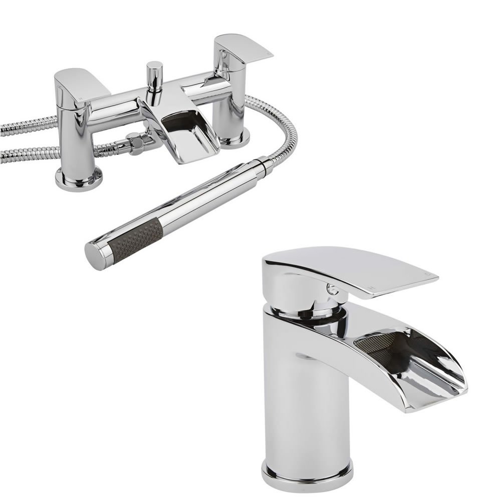 Milano Chrome Razor Waterfall Mono Bathroom Basin Mixer Tap Bath Tap Hand Shower Handset Kit