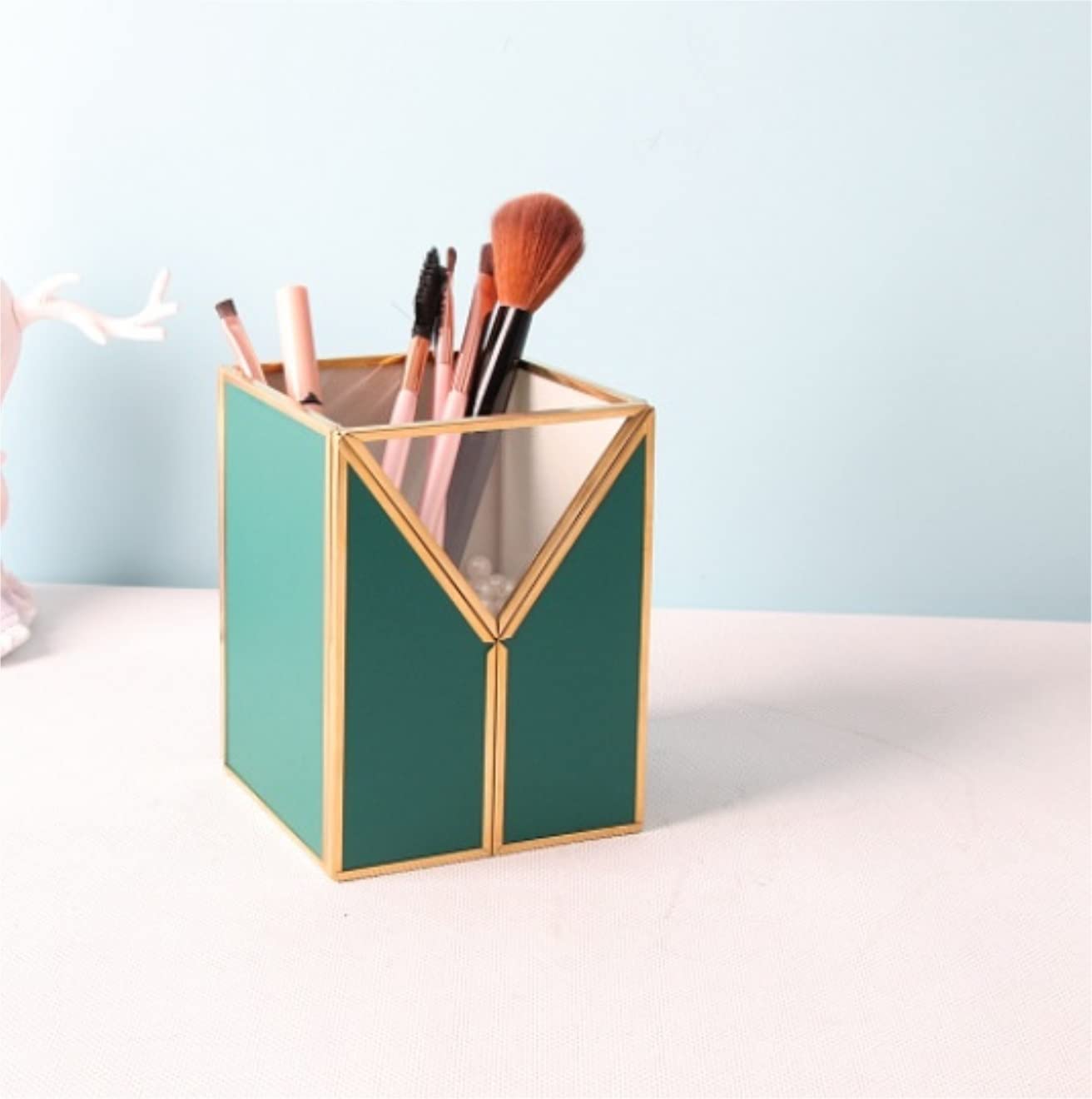 Organizador Cosméticos Organizador de Maquillaje Caja De Almacenamiento De Cosméticos Retro, Brocha De Maquillaje De Cristal De Cuero, Tocador, Organizador De Maquillaje De Escritorio Estante de Maqui