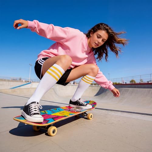 Image of American Trends Womens Athletic Knee High Socks Outdoor Sport Thigh High Stockings Casual Stripes Tube Socks