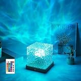 Justup LED Sternenhimmel Projektor with Holzsockel, 16 Farben Wave Lamp mit Touch/Fernbedienung, Wasserwellen Lamp Polarlicht Lampe für Schlafzimmer Party, Geschenke für Kinder (Quadratisch)