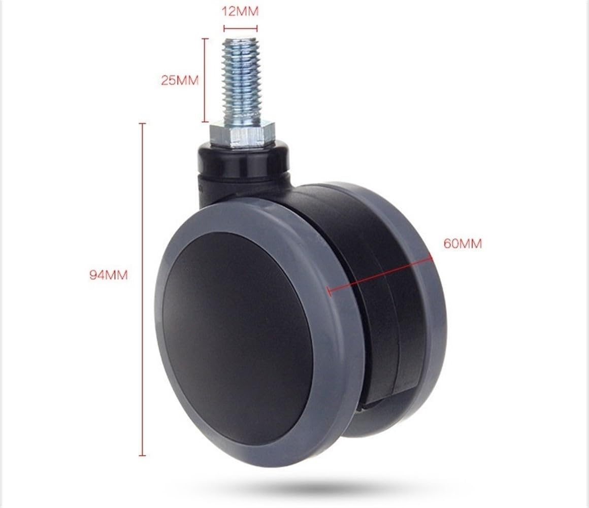 CHFENG-Caster 3 Pouces Gris médical roulettes/Roues à vis M12x25mm Double PU Roue avec Frein ou Non Mute Wearable for Le matériel médical (Color : No Brake)