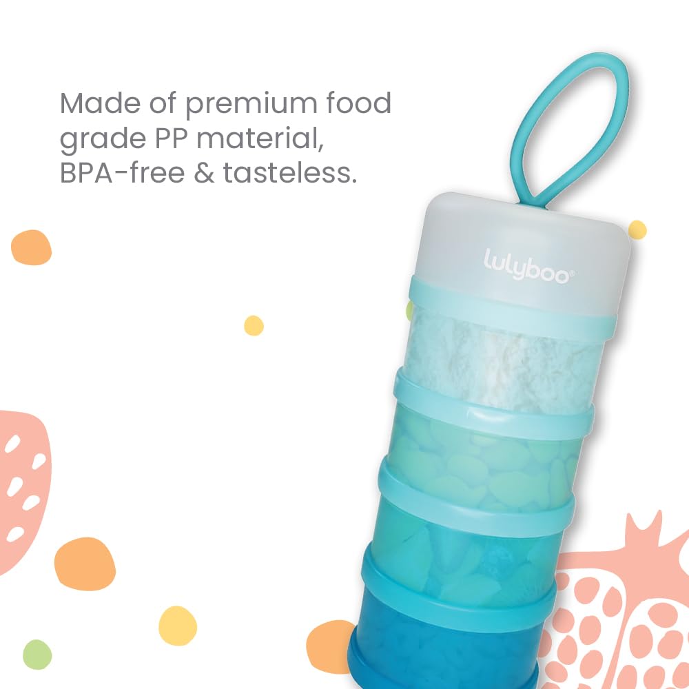Lulyboo Baby & Toddler On-The-Go 4 Cup Stacker, Stackable Food Storage for Snacks and Formula, Aqua