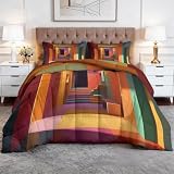 Bettdecke-Set 200x200cm Abstrakter Geometrischer Raum Ganzjahresdecke Wende Steppdecke, 4 Jahreszeiten Daunendecke Duvet, Weiche Mikrofaser Schlafdecke mit Kissenbezüge