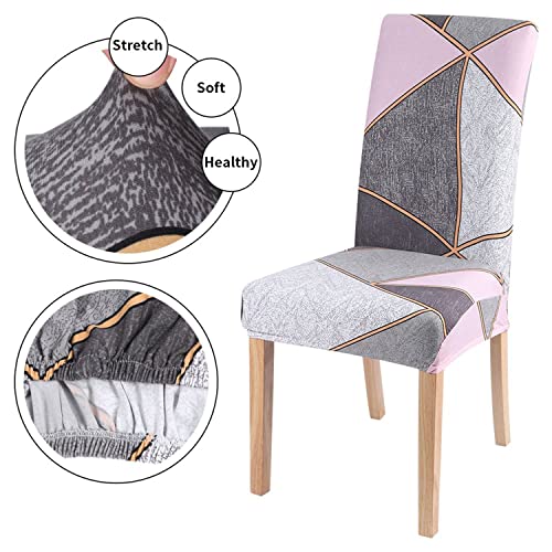 Image of House of Quirk Spandex Chair Slipcovers for Dining Room, Polyester Chair Cover, Washable Seat Protectors (Set of 6, Grey Pink Prism)