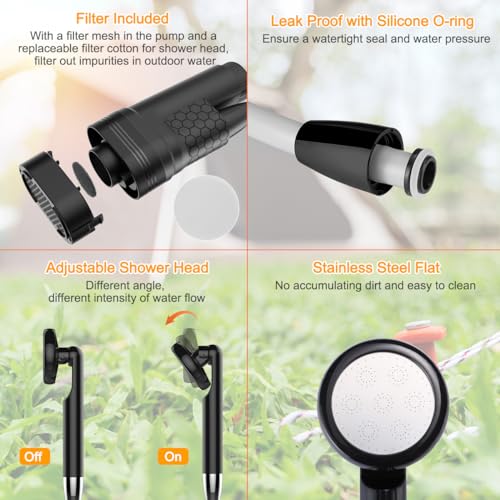 Acetek Portable Camping Shower with Digital Display, 3-in-1 Outdoor Shower Pump for Camping, Beach, Pet Washing | Lightweight (1.6lbs), Rechargeable & Waterproof