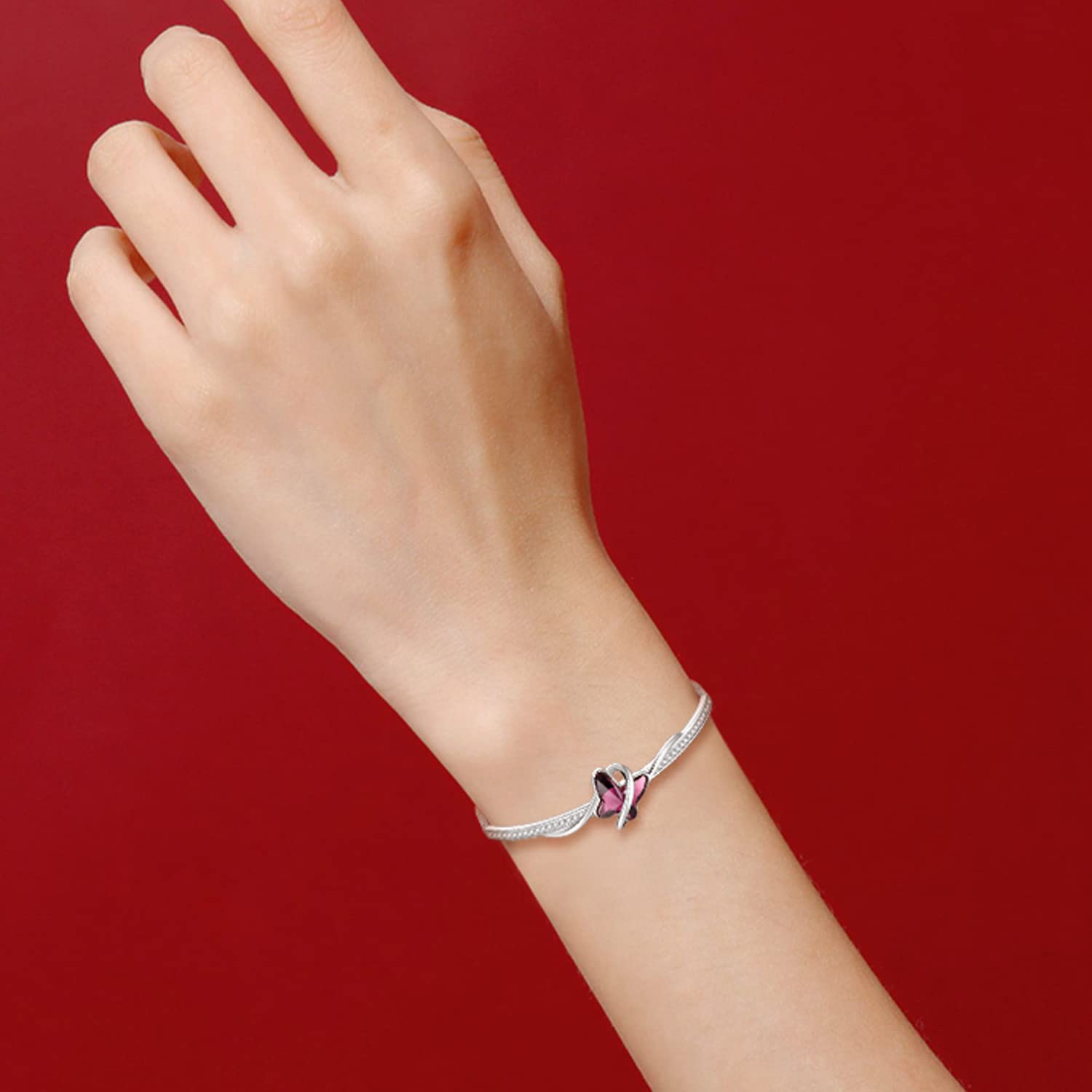 GEORGE · SMITH Bracciale in argento per donna, Bracciale regolabile Bracciale a farfalla in cristallo blu/viola - Regalo di Natale, anniversario, compleanno per donna con scatola
