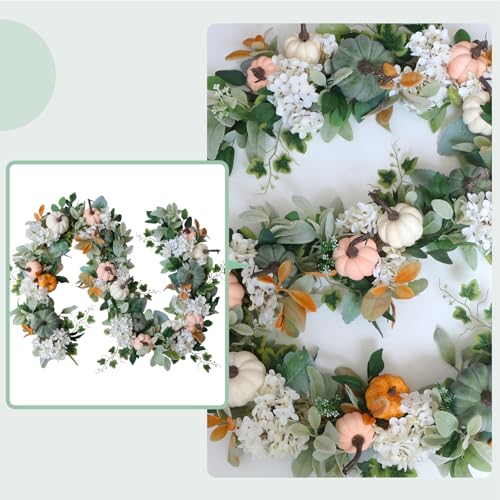 Cir Oases Fall Wreaths Green Leaf Pumpkin Wreaths White Hydrangea Garland Adjustable Wreaths Artificial Wreaths Wall Hallway Decoration Wreaths Thanksgiving Harvest Festival Party Celebration Wreaths thumb #3