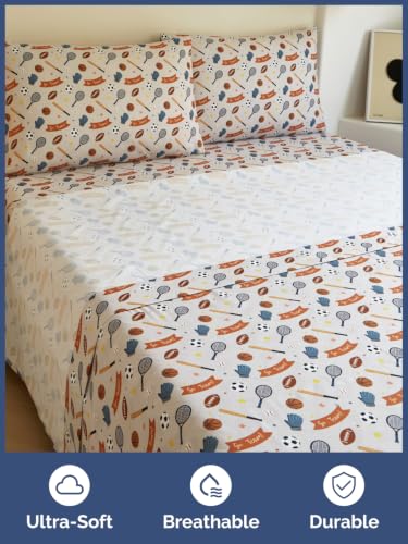 Image of Kids Full Size Sports Bed Sheets - 4 Piece Kids Sports Sheet Set - Game Day Bedding - Ultra-Soft, Cute & Cozy - Breathable & Machine Washable - Wonderful Fun Bed Set for Boys, Girls, Teens & Toddlers