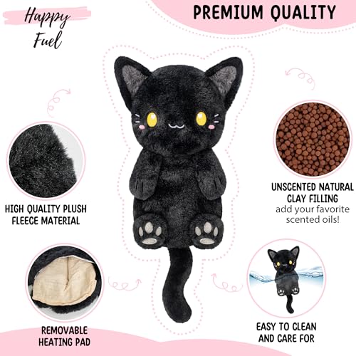 Image of Black Cat Microwavable 1.5 lbs Unscented Heating Pad for Women and Kids- Cute Soft Cozy Pillow Plush Heatable Warm Stuffed Animals - Kawaii Hot and Cold Plushie - Black Cat Gifts for Girls and Women