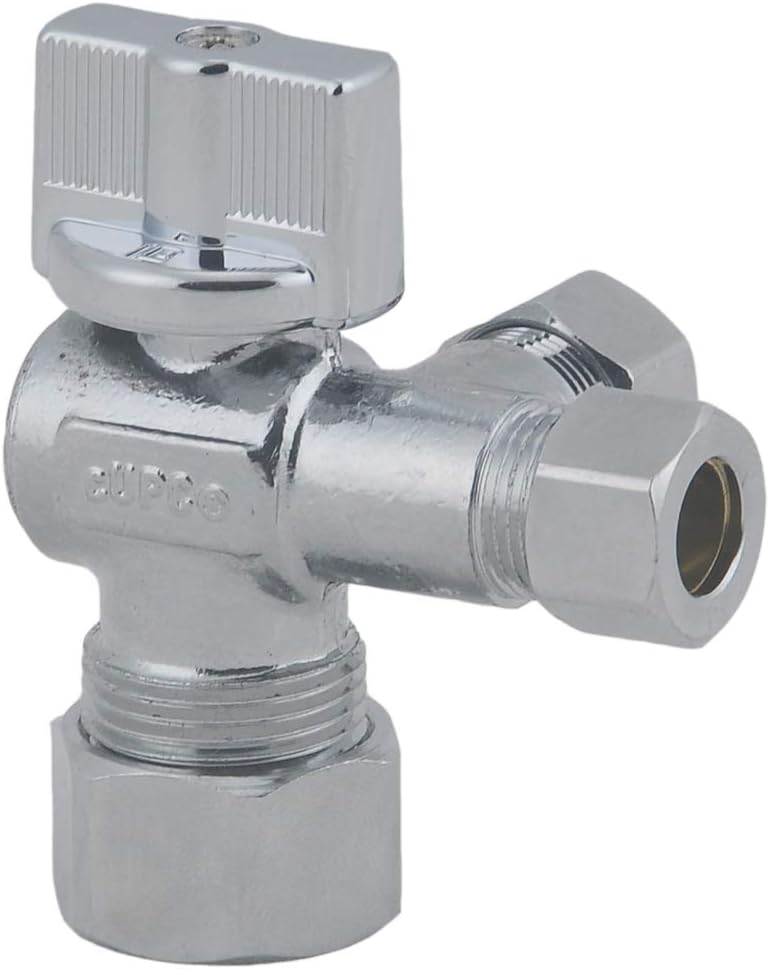 LD Valve- 1/4 Turn Dual Compression Outlet Angle Stop Valve, Quarter Turn 5/8"OD X 3/8" OD X 3/8" OD 3- Way Water Supply LF Brass Chrome Plated Shut off Stop Valve (2-Pack)