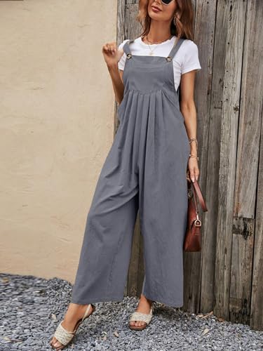 UANEO Overalls for Women Loose Fit Summer Wide Leg Jumpsuits Floral Boho Clothes (#2Grey-M)