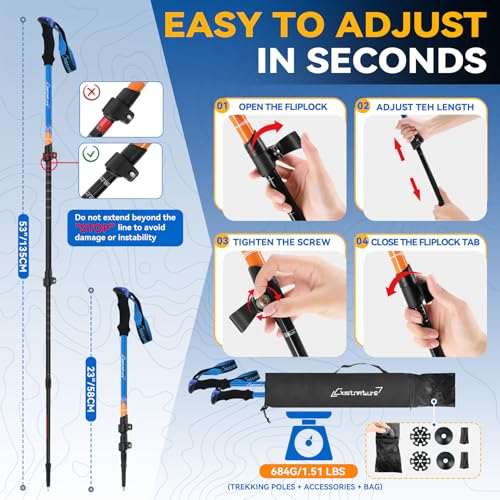 Clostnature Trekking Poles for Hiking – Collapsible Lightweight Hiking Poles, 2 Pack Aluminum Walking Sticks for Women, Men, Seniors, Retractable Nordic Trekking Sticks for Climbing, Backpacking by Clostnature - Image 2