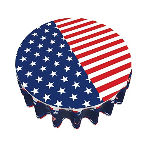 Fourth Of July Tablecloth Round 60 Inch Patriotic Red White Blue Stars Table Cloth American Flag Heart Tablecloths Washable Polyester Table Cover For Veterans Independence Memorial Day Kitchen Party #TOP1