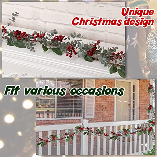 Romoden Artificial Christmas Garland, 6 Ft Eucalyptus Garland Red Berries, Boxwood Greenery Glitter For Front Door Christmas Indoor Outdoor Garden Gate Home Wall Window Stair Decor #TOP3