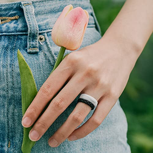 Egnaro Silicone Ring Women Thin Womens Stackable Rings Silicone Rubber Wedding Bands Bridal Jewelry Set Flame Leaves Anniversary Rings Promise Rings #TOP5