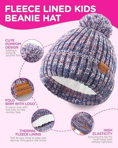 Image of Kids Winter Hat Scarf Gloves Set - Girls Boys Fleece Lined Beanie Hat with Pom Knit Scarf Warm Mittens for Children